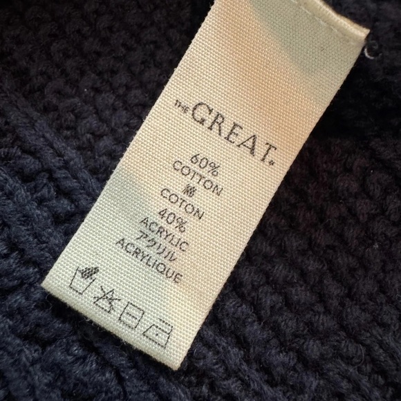 The GREAT The Frond Pom Pom Embellished Knit Cardigan Sweater Midnight Blue 2/M - Picture 10 of 12